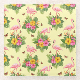Flamingo und Schmetterlinge 2 Glasuntersetzer