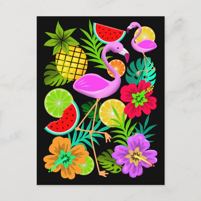 Flamingo und Summer Fruit Pa Urlaub Postkarte (Vorderseite)