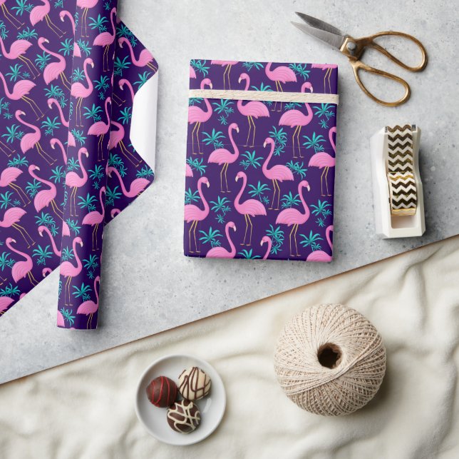 Flamingo und tropische Blätter Geschenkpapier (Kunsthandwerk)