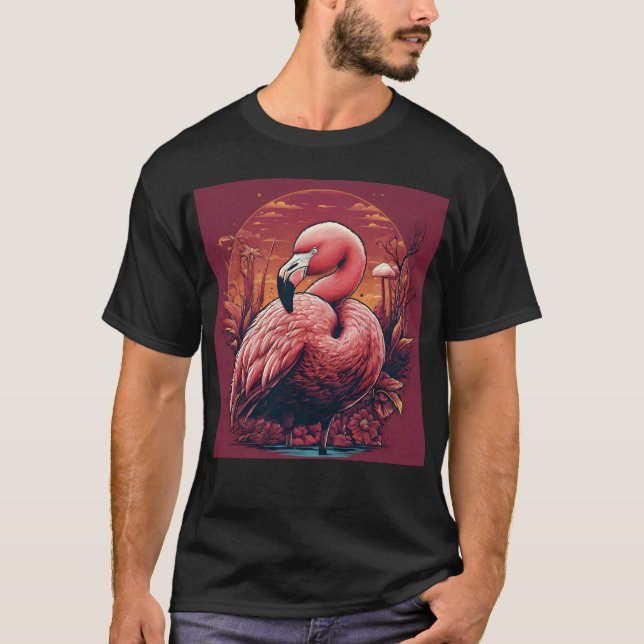 Flamingo Under a Sunset Glow   T-Shirt (Vorderseite)