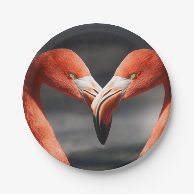 Flamingo Valentinstag Pappteller (Vorderseite)