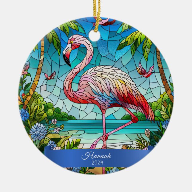 Flamingo verketteter Glass Look Personalisiert tro Keramik Ornament (Vorne)