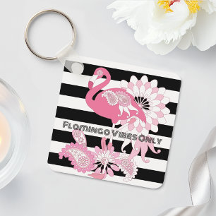 Flamingo Vibes Nur Schwarz & Weiß Streifen Flaming Schlüsselanhänger