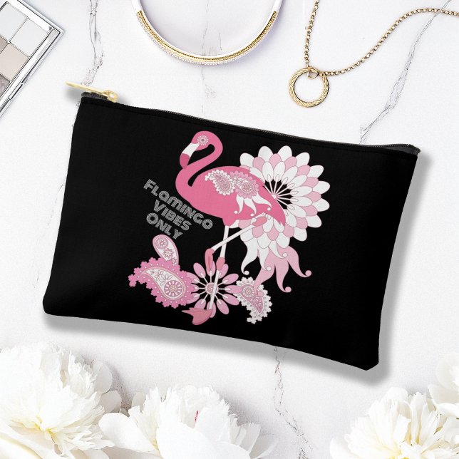 Flamingo Vibes Only Black Pink Flamingo Zubehörtasche (Von Creator hochgeladen)