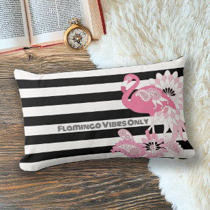 Flamingo Vibes only Black & White Strip Flamingo Lendenkissen