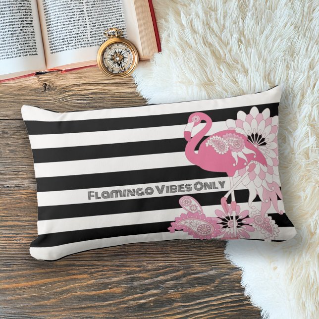 Flamingo Vibes only Black & White Strip Flamingo Lendenkissen (Von Creator hochgeladen)