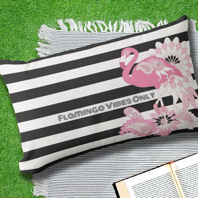 Flamingo Vibes only - Schwarz-weiß Stripe Flamingo Kissen Für Draußen (Von Creator hochgeladen)