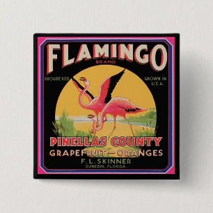 Flamingo Vintage-Fruchtkisten-Etikett Button-Pin Button