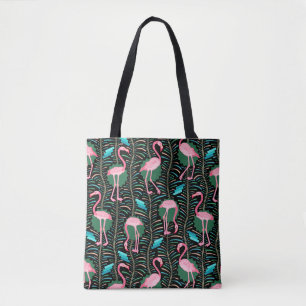 Flamingo Vögel 20er Jahre Deco Farne Muster Schwar