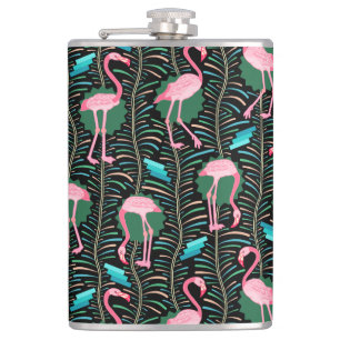 Flamingo-Vögel 20er Jahre Deco-Farne Muster Schwar Flachmann