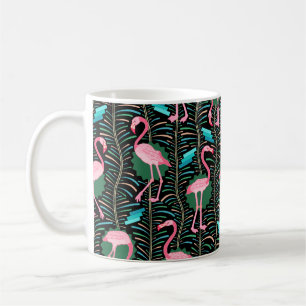 Flamingo-Vögel 20er Jahre Deco-Farne Muster Schwar Tasse