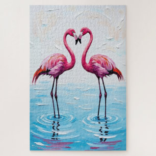 Flamingo-Vögel-Herz-Silhouette-Malerei Puzzle