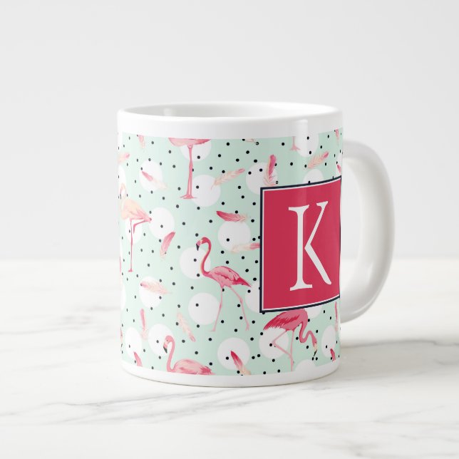 Flamingo-Vogel mit Federn| Erste Schritte Jumbo-Tasse (Vorderseite Rechts)