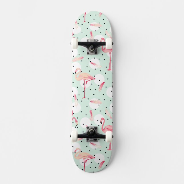 Flamingo-Vogel mit Federn Skateboard (Vorderseite)