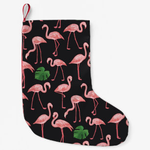 Flamingo-Vogel mit Monstera-Palm-Blätter Muster. Kleiner Weihnachtsstrumpf