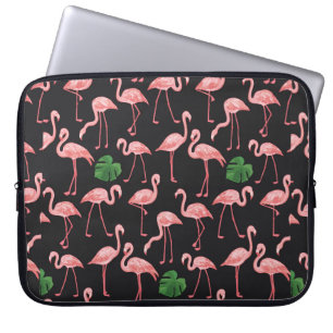 Flamingo-Vogel mit Monstera-Palm-Blätter Muster.  Laptopschutzhülle