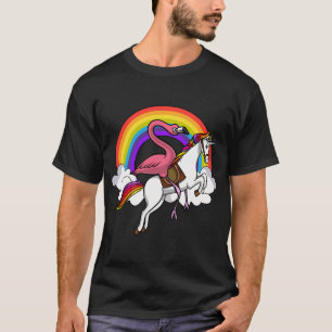 Flamingo Vogel Reitet Einhorn T-Shirt