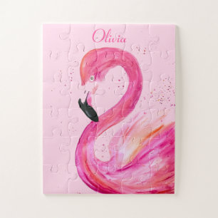 Flamingo Vogel Rosa Natur Tropischer Strand Sommer Puzzle