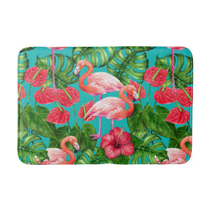 Flamingo-Vögel und tropische Gartenfarbe Badematte