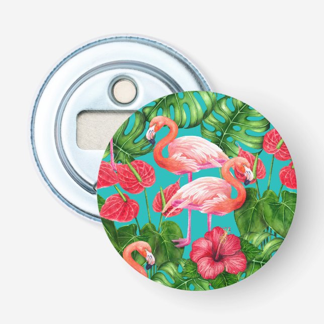 Flamingo-Vögel und tropische Gartenfarbe Flaschenöffner (Vorderseite)