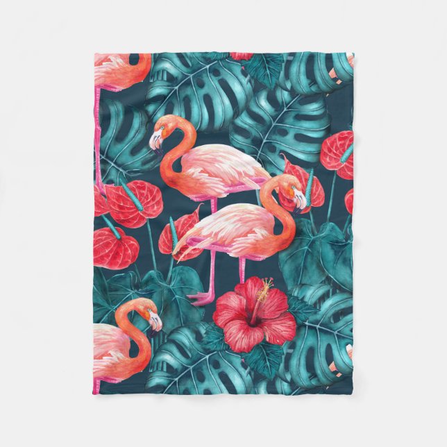 Flamingo-Vögel und tropische Gartenfarbe Fleecedecke (Vorderseite)