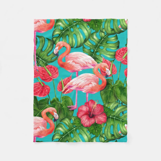 Flamingo-Vögel und tropische Gartenfarbe Fleecedecke (Vorderseite)