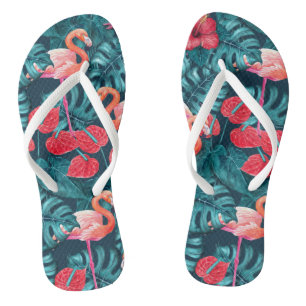 Flamingo-Vögel und tropische Gartenfarbe Flip Flops