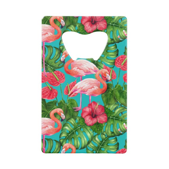 Flamingo-Vögel und tropische Gartenfarbe Geldbeutel Flaschenöffner (Vorderseite)
