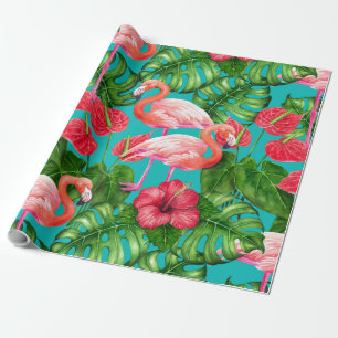 Flamingo-Vögel und tropische Gartenfarbe Geschenkpapier