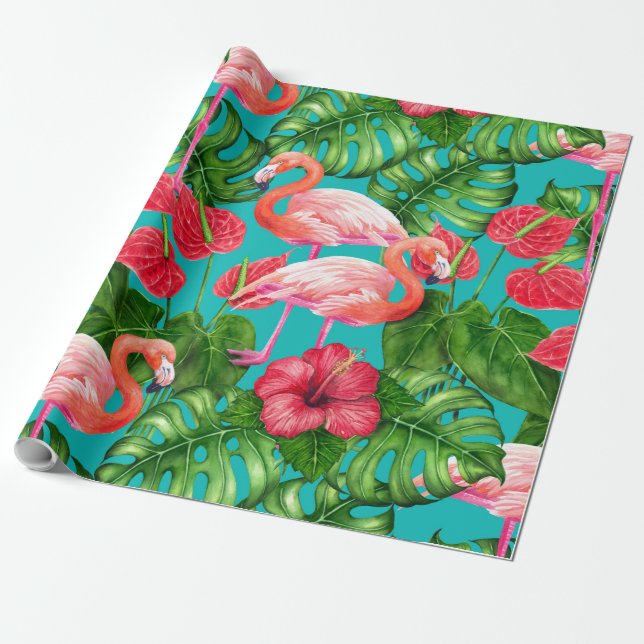 Flamingo-Vögel und tropische Gartenfarbe Geschenkpapier (Ungerollt)