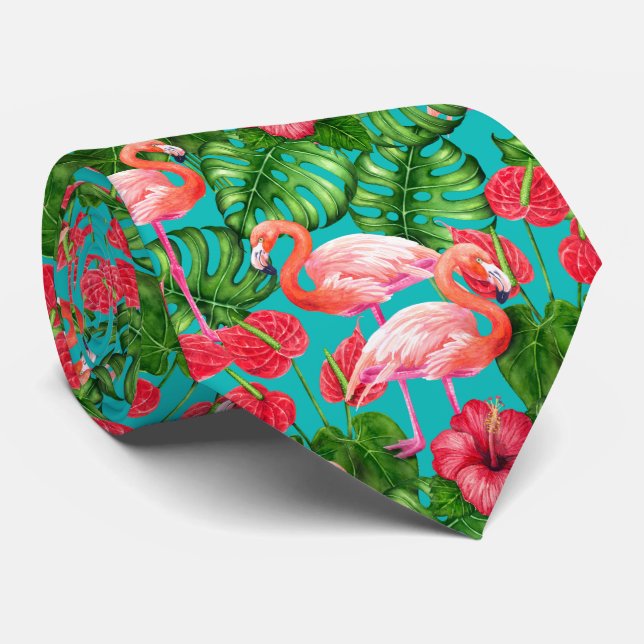 Flamingo-Vögel und tropische Gartenfarbe Krawatte (Gerollt)