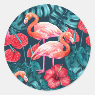 Flamingo-Vögel und tropische Gartenfarbe Runder Aufkleber