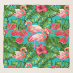Flamingo-Vögel und tropische Gartenfarbe Schal<br><div class="desc">Flamingo-Vogel,  Flamingo-Blume,  Monstera-Blätter und Hibiskus wurden mit Aquarellen auf Papier gemalt,  dann gescannt und das nahtlose Muster wurde in Fotoshop gemacht.</div>