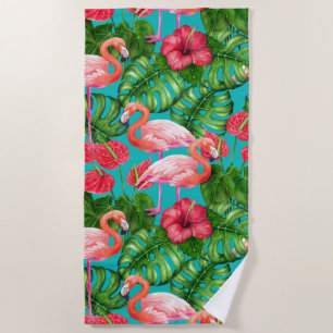 Flamingo-Vögel und tropische Gartenfarbe Strandtuch