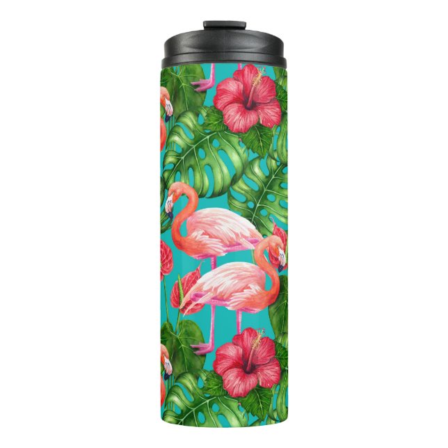 Flamingo-Vögel und tropische Gartenfarbe Thermosbecher (Vorderseite)
