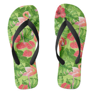 Flamingo-Vögel und tropische Pflanze Flip Flops