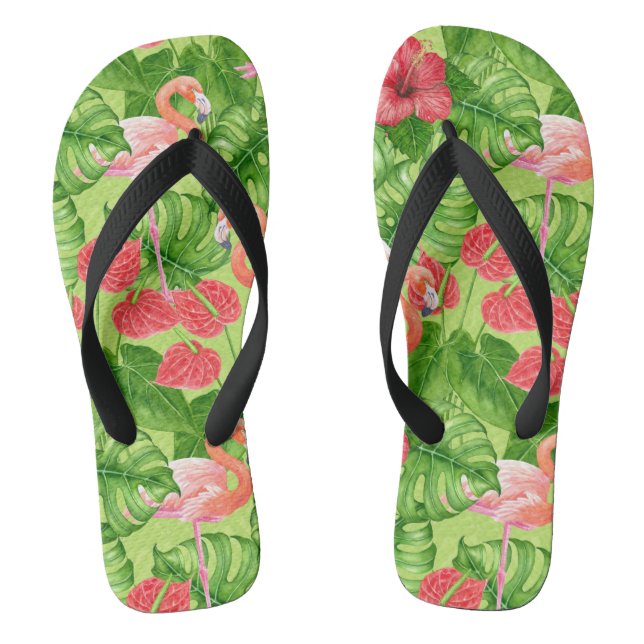 Flamingo-Vögel und tropische Pflanze Flip Flops (Fußbett)
