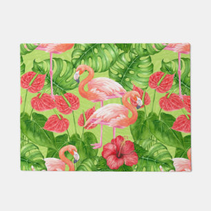 Flamingo-Vögel und tropische Pflanze Fußmatte