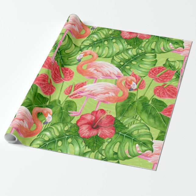 Flamingo-Vögel und tropische Pflanze Geschenkpapier (Ungerollt)