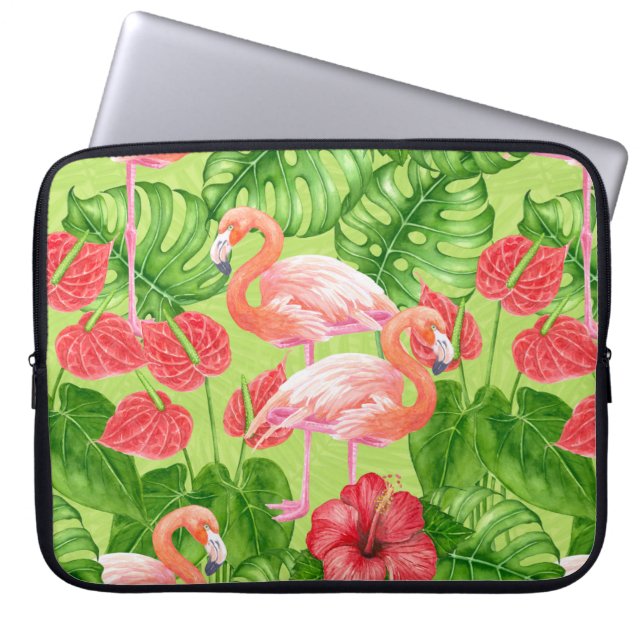 Flamingo-Vögel und tropische Pflanze Laptopschutzhülle (Vorderseite)