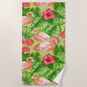 Flamingo-Vögel und tropische Pflanze Strandtuch