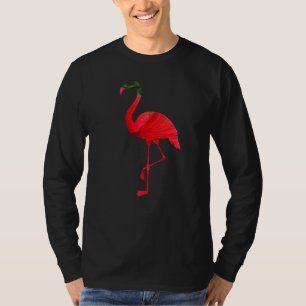Flamingo-Vogelsilhouette mit roter Hibiskusblume T-Shirt