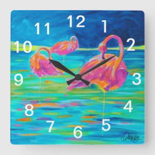 Flamingo Wall Clock Quadratische Wanduhr