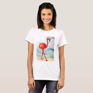 Flamingo Watercolor Art Women's Basic T - Shirt