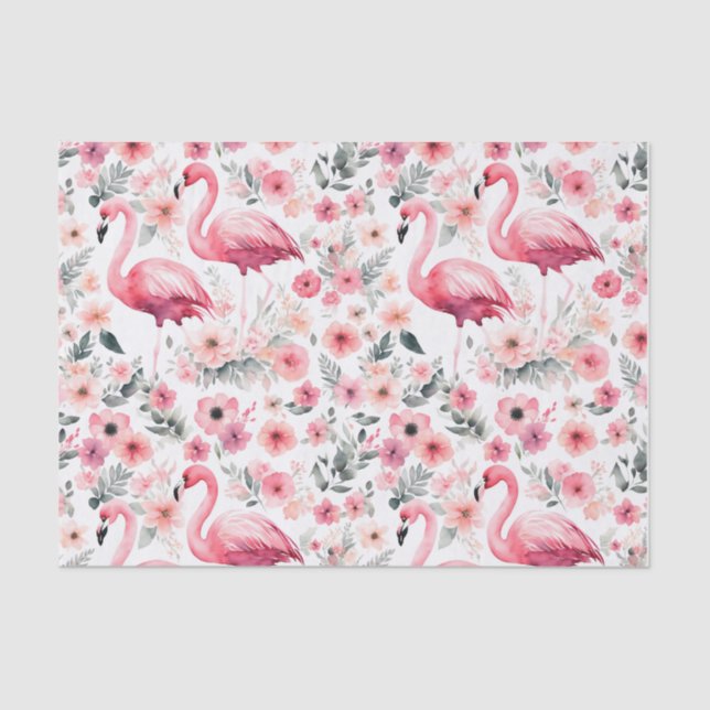 Flamingo Watercolor Girly Hot Pink Seidenpapier (Vorderseite)