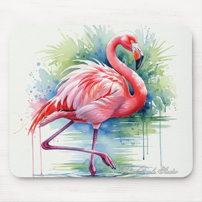 Flamingo Watercolor Mousepad (Vorne)