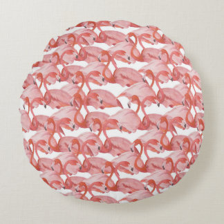 Flamingo Watercolor: Nahtloses kleines Muster Rundes Kissen