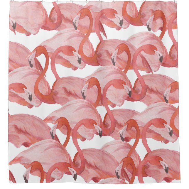 Flamingo Watercolor: Nahtloses Muster Duschvorhang (Vorderseite)