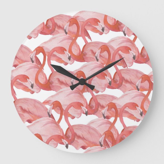 Flamingo Watercolor: Nahtloses Muster Große Wanduhr (Vorderseite)