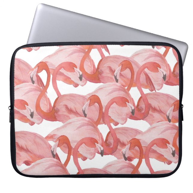 Flamingo Watercolor: Nahtloses Muster Laptopschutzhülle (Vorderseite)